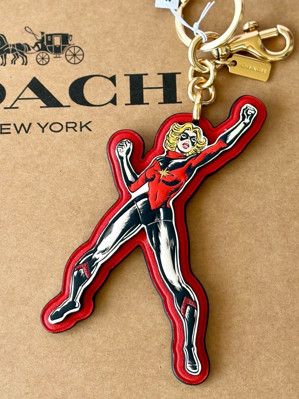 COACH Superhero Leather Keychain Marvel bag charm